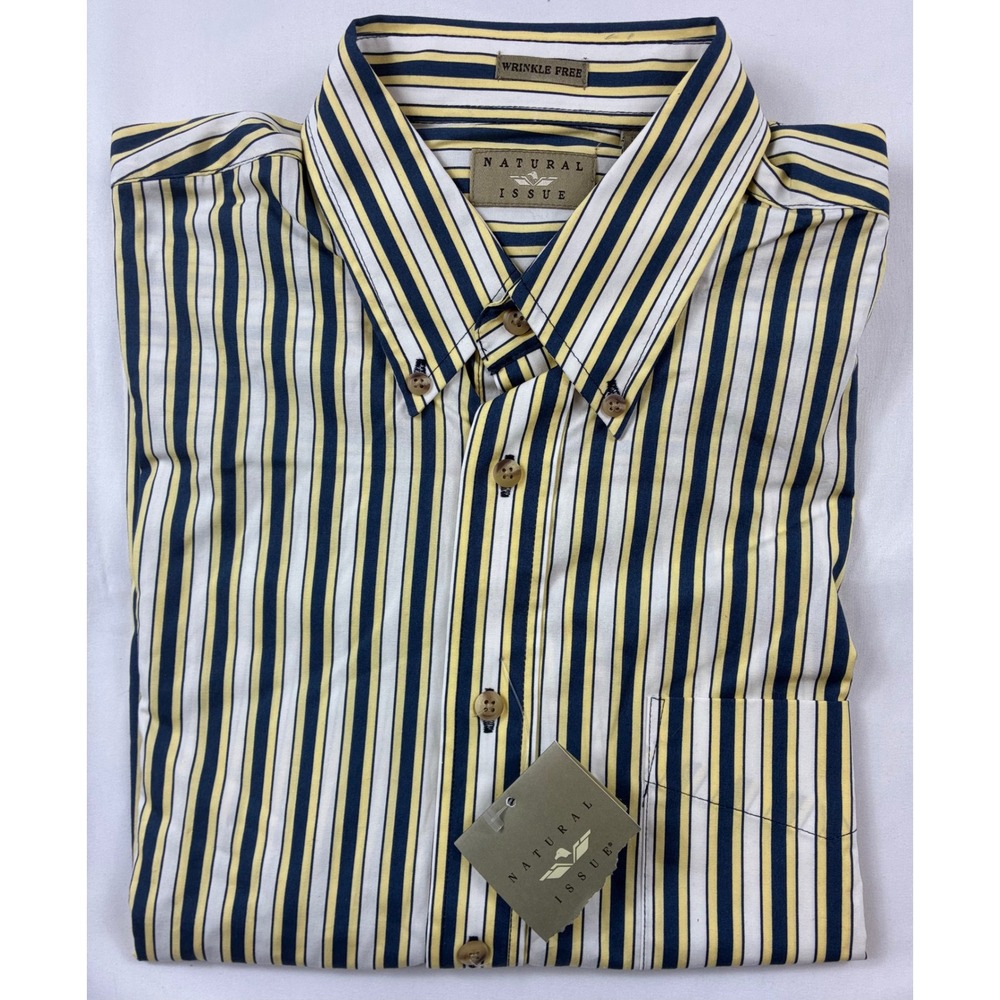 Natural Issue Button Down Shirt Mens Medium Blue Yellow Striped NWT Wrinkle Free